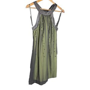 Johnny Martin Dress Green black sheer sleeveless beaded y2k forest fairy NWT 7/8